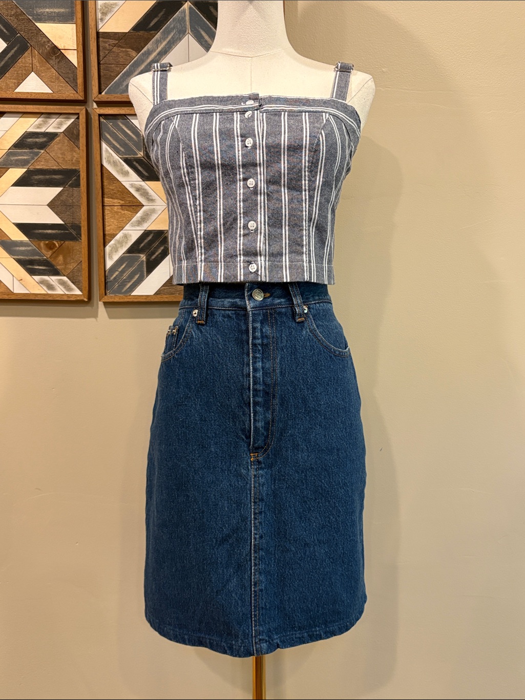 Vintage Ralph Lauren Country 90s Dark Blue Denim High-Rise Jean Skirt Xs / 4